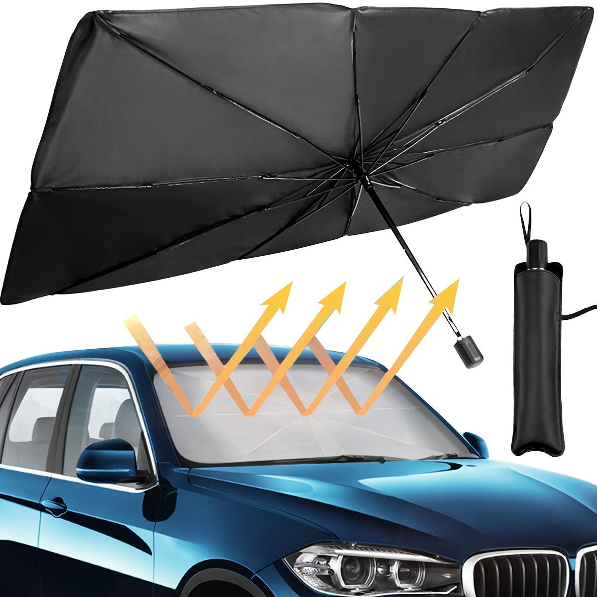 Umbrelă parasolar auto pliabilă cu protecție solară UV și izolare termică