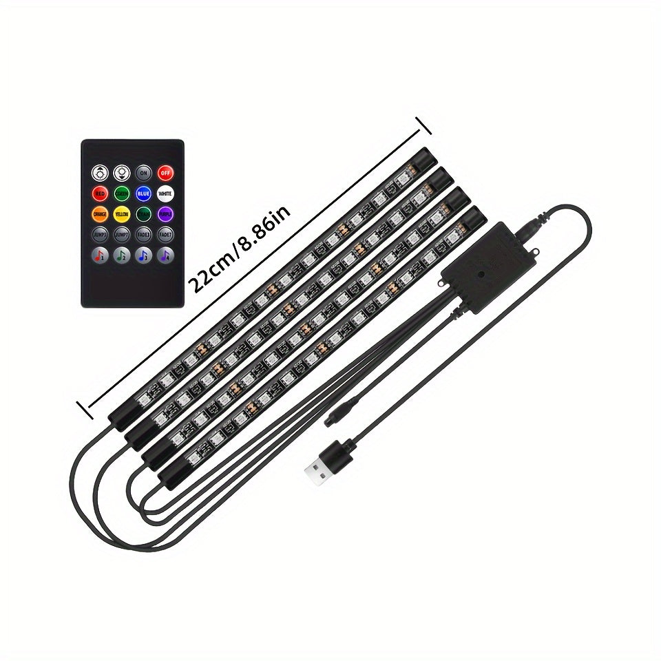 Set LED auto interior cu efecte muzicale și lumină ambientală colorată