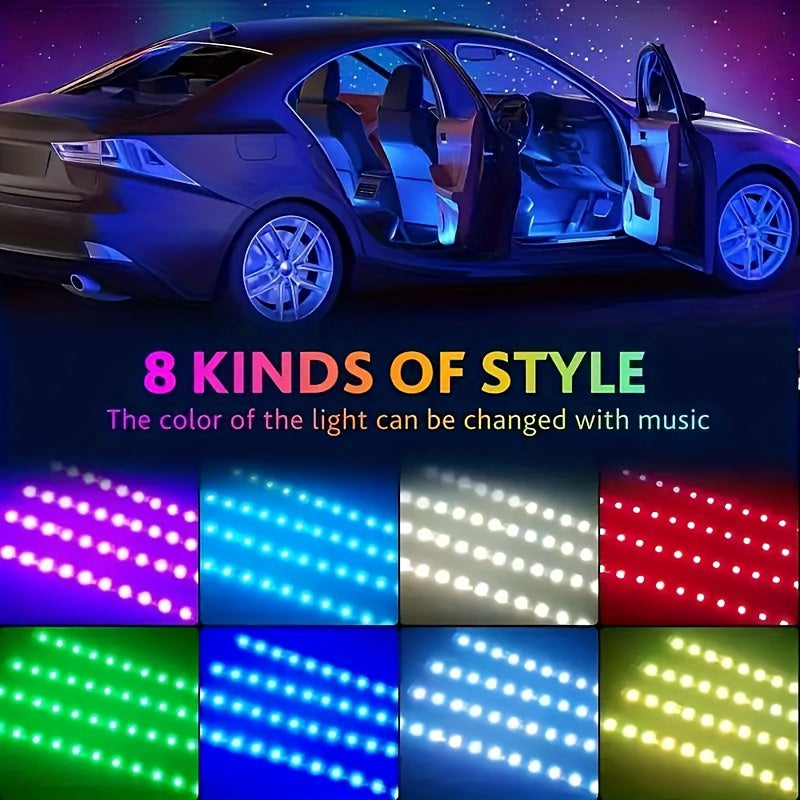 Set LED auto interior cu efecte muzicale și lumină ambientală colorată